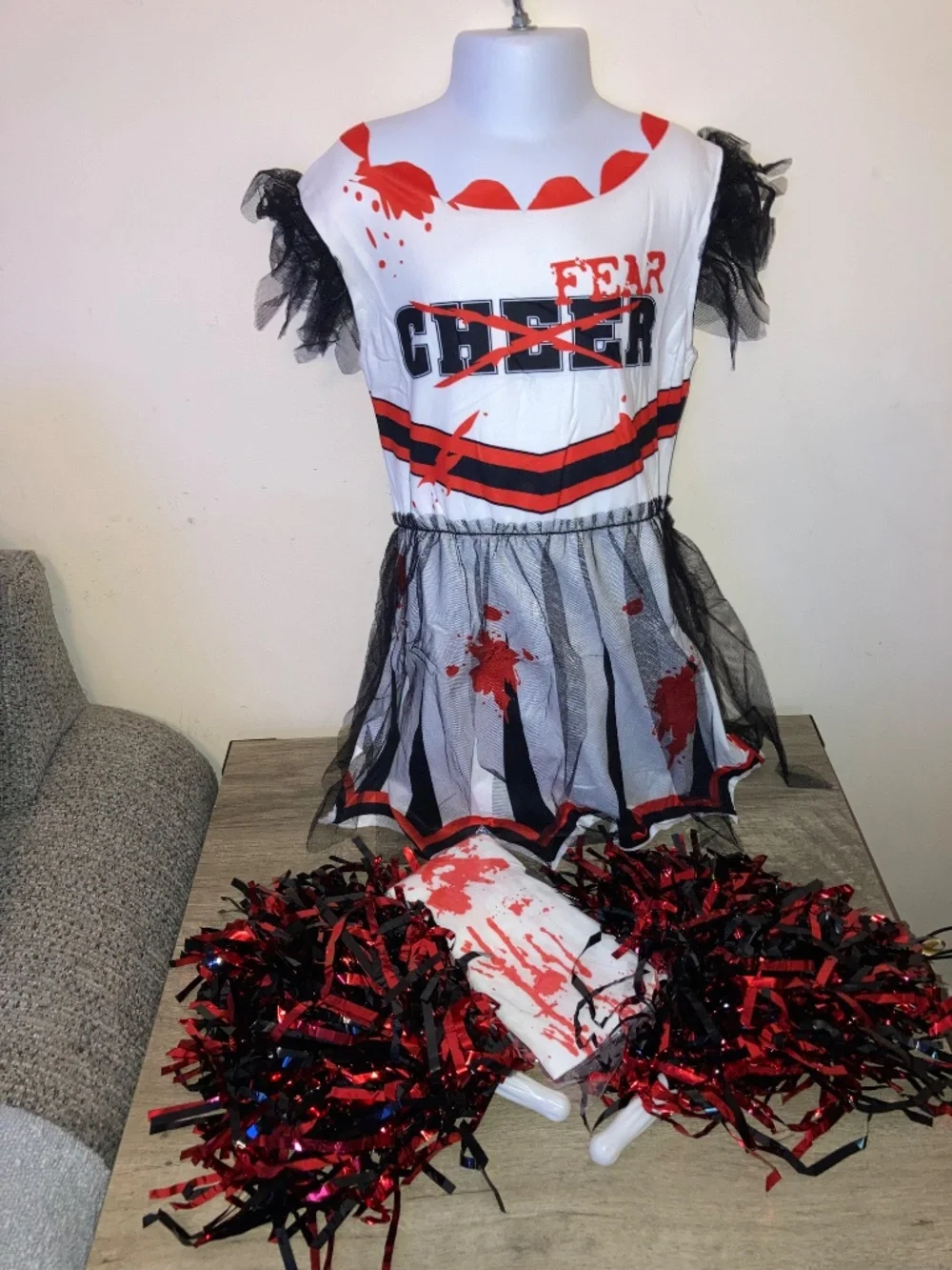 Zombie Halloween Cheerleader Costume Includes Poms Poms - Size: 5-6 Years